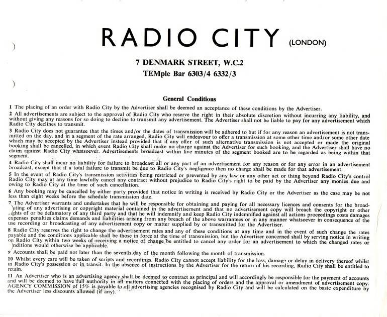 Radio City advertising conditions