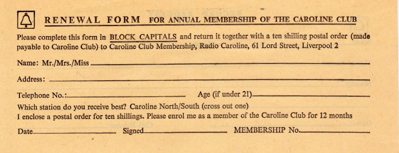 Caroline Club renewal form