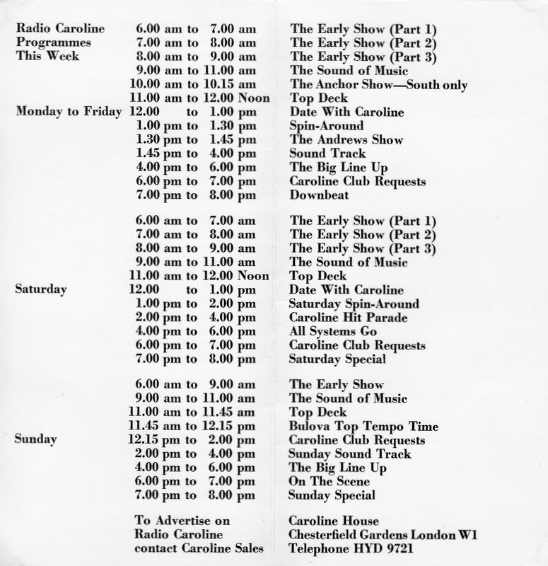 Caroline programme schedule