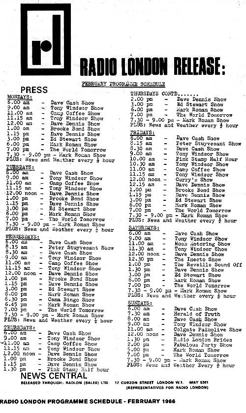 Radio London programme schedule