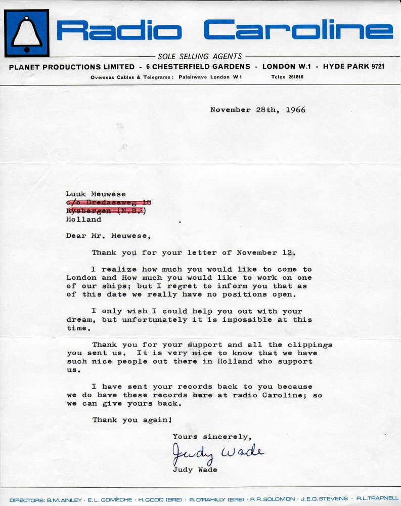 Radio Caroline letter