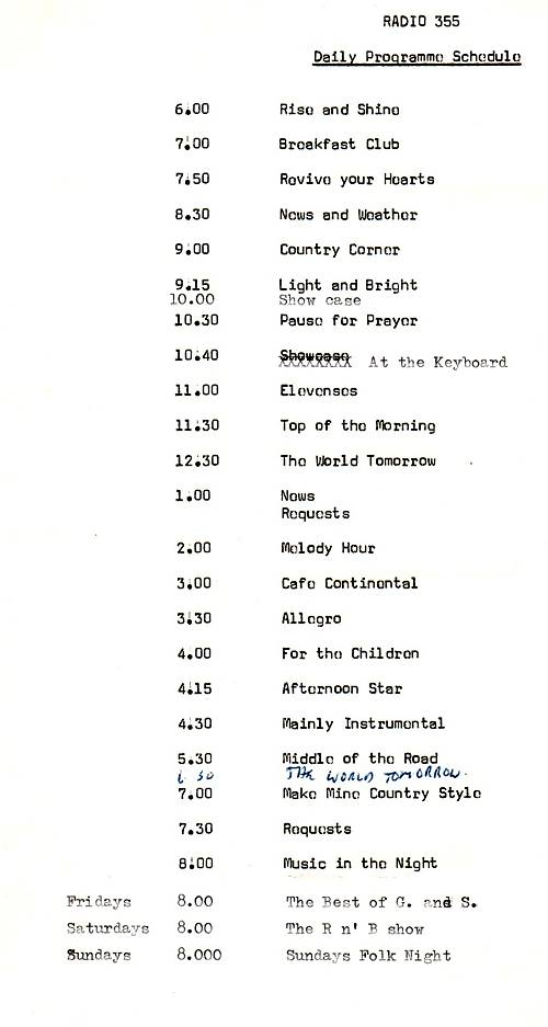 Radio 355 programme schedule