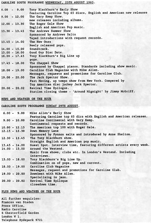 Caroline South programme schedule