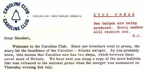 Caroline Club welcome letter