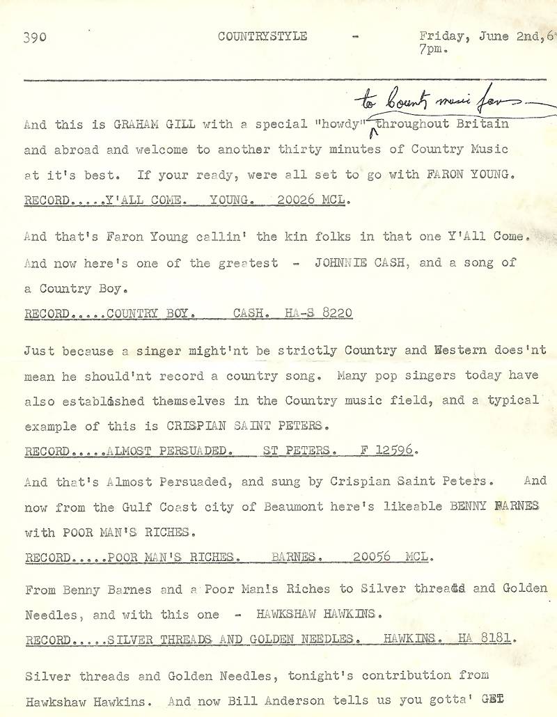 Radio 390 script, page 1