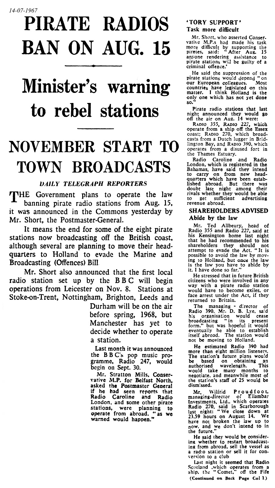 Daily Telegraph cutting