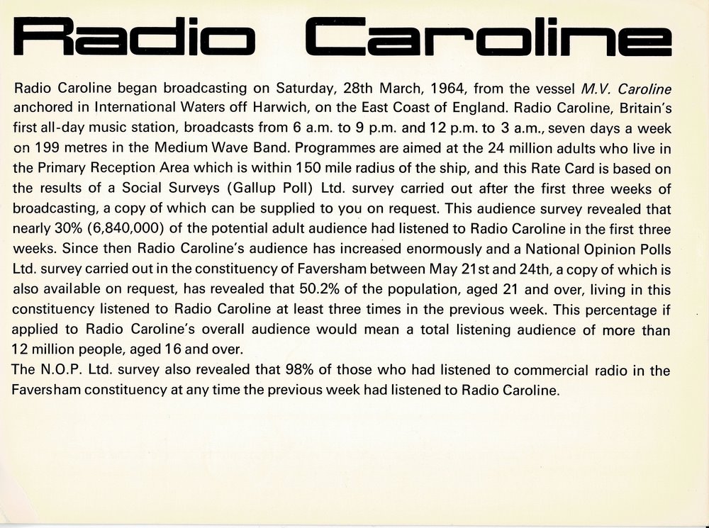 Radio Caroline's second rate card