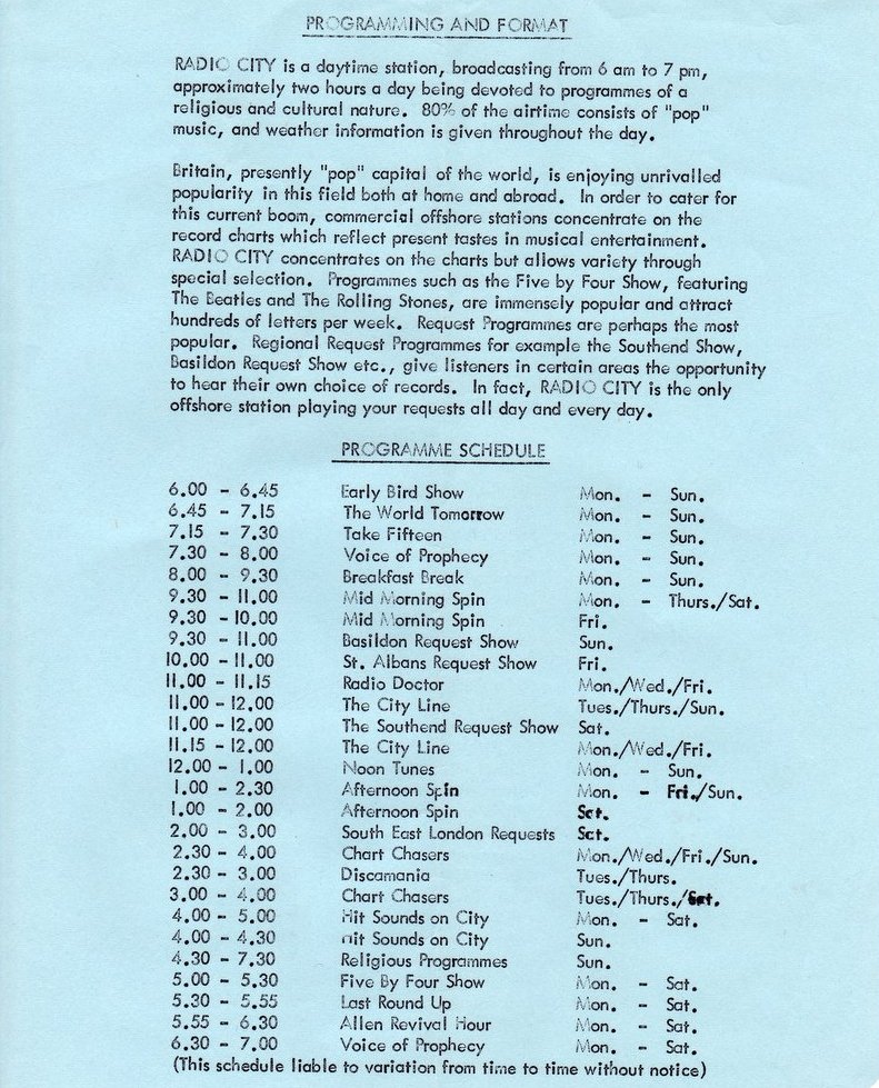 Radio City programme schedule