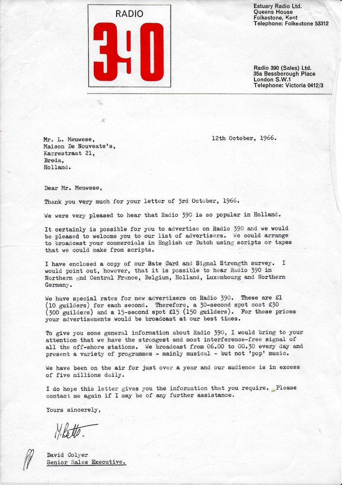 letter from Radio 390